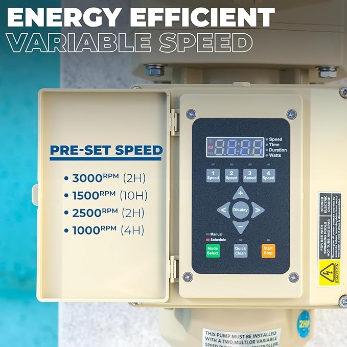 XtremepowerUS 2HP Pool Pump, Variable Speed Inground/Aboveground, Filter Energy Star Certified, 1-1/2” & 2” Pipe Adapters