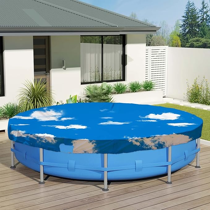 ECOOPTS 6 ft Waterproof Round Polyester Pool Cover for Above Ground Pools, Swimming Pool Cover Protector Winter Safety Cover (Blue Sky)