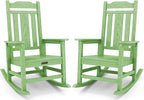 SERWALL Outdoor Rocking Chair Set of 2, Patio Rocking Chairs Set, HDPE Rocking Chair Outdoor for Adults, Heavy Duty Front Porch Rocker, Mint