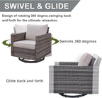 HUMMUH 7 Piece Patio Furniture Set with Fire Pit 41in 55,000 BTU,Wicker Outdoor Conversation Sets - Patio Swivel Chairs Sofa Ottomans,Side Table for Porch,Garden,Backyard