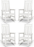 SERWALL Outdoor Rocking Chair White Set of 4, All Weather Patio Rocking Chair, HDPE Poly Rocking Chair for Adults, Heavy Duty Front Porch Rocker
