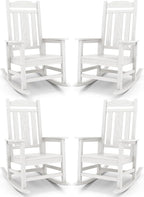 SERWALL Outdoor Rocking Chair White Set of 4, All Weather Patio Rocking Chair, HDPE Poly Rocking Chair for Adults, Heavy Duty Front Porch Rocker