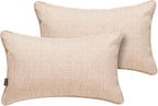 Magpie Fabrics Pack of 2 Outdoor Waterproof Lumbar Rectangular Throw Pillow with Insert 12x20 Inch, Home Decorative Toss Cushion for Patio Garden Car Office (Light Brown Textured)