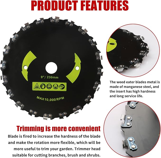 9" x 36 Teeth Carbide Tipped Blades & 9" x20T Carbon Steel Round Chainsaw Tooth Blades & 10" x 80T Brush Cutter Trimmer Blades with Adapter Kit