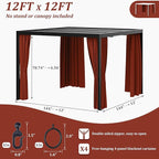 Gazebo Universal Replacement Privacy Curtain,12'×12' Gazebo Outdoor Waterproof Curtains, 4-Panels Sidewall Curtains with Double Zipper for Patio Canopy, Garden and Backyard (Curtain Only)
