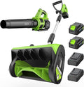 STEELITE 21V Snow Shovel and Leaf Blower Combo, 12-Inch Clearing, 20-Foot Throw, Includes 2×4.0Ah Batteries & 2 Quick Chargers, Extended Runtime (Ships in 2 Packages)
