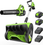 STEELITE 21V Snow Shovel and Leaf Blower Combo, 12-Inch Clearing, 20-Foot Throw, Includes 2×4.0Ah Batteries & 2 Quick Chargers, Extended Runtime (Ships in 2 Packages)