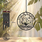 Personalized Customize Name Fantasy Mushroom Wonderland Wind Chime, Metal Iron 37 Inch Outdoor Memorial Gift for Garden Yard Patio Home Decor, Black (Style C)