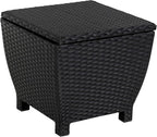 Sundale Outdoor Small Deck Storage Box with Lid, 13 Gallon Small Outdoor Bin Storage Container for Hose Cushions Towels, Patio Black Side Wicker Table with Storage-Steel, Rattan, Square