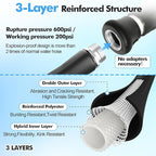 SPECILITE 5/8" Hot/Cold Water Hose 150 ft with High Flow Nozzle,Heavy Duty Flexible Rubber Garden Hose -50℉ to 158℉ With 3/4" Stainless Steel Fittings for Yard, Outdoor, Farm, Lightweight, Black