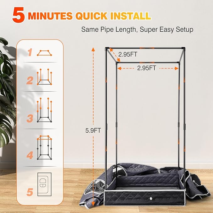 Portable Red Light Sauna Box for Home, 1200W Infrared Sauna Tent 9 Levels 60 Mins Timer Remote Control, 3L Steamer Steam Full Body, Folding Chair Mat, Detox & Full Body Recovery, 5.9 * 2.9 * 2.9ft