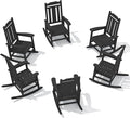 SERWALL Outdoor Rocking Chair Set of 6, Patio Rocking Chair Sets, HDPE Rocking Chair for Adults, Black
