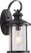 MICSIU Matte Black Outdoor Porch Light Wall Mount, Clear Seedy Glass Exterior Wall Sconce Lighting, 13.75 Inch Outside Light Fxture for House, Entryway, Doorway, Pathway