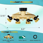 Dalmbox Garden Hose Splitter 4 Way, Water Hose Splitter, 3/4" Heavy-Duty Brass Garden Hose Splitter, Includes 5 Rubber Washers & Teflon Tape(1 pack)