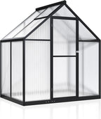 WKM Greenhouse for Outdoors 4x6 FT, Polycarbonate Green House with Roof Vent and Quick Setup Structure, Aluminum Greenhouse for Garden Backyard, Black