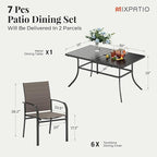 Outdoor Patio Dining Set 7 Piece Furniture Set with Metal Patio Dining Table with Umbrella Hole Table for Deck Garden Backyard Lawn Poolside