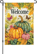 Welcome Fall Pumpkin Garden Flag Vertical Double Sided Outdoor Yard Flags 12.5x18 Inch Burlap Banners for House Lawn