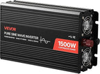 VEVOR 1500W Power Inverter, 12V DC to 120V AC Pure Sine Wave Inverter, Car Charger Converter with Remote Control, USB & Type-C Ports, 4 AC Outlets, Fast-Charging for RV, Truck Outdoor Camping