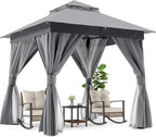 LAUSAINT HOME Outdoor Patio Gazebo 8'x8' with Expansion Bolts, Heavy Duty Gazebos Shelter Party Tent with Double Roofs, Mosquito Nettings and Privacy Screens for Backyard, Garden, Lawn, Smoke Grey