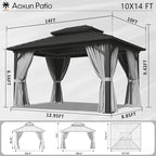 Aoxun 10' X 14' Hardtop Gazebo, Aluminum Metal Outdoor Gazebo with Galvanized Steel Double Roof, Permanent Patio Pavilion with Breathable Netting and Curtains for Dining, Wedding, Party