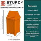 32 Gallon Square 100% Recycled Plastic Heavy Duty Outdoor Commercial Trash Can with Swing Top Lid | Great for Schools and Businesses - Orange