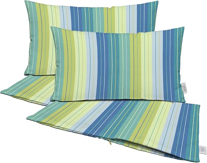 RSH DECOR: Sunbrella Pillow Covers Set of 4 | Covers Only - 26" x 16" | Outdoor Lumbar Pillow Covers Crafted with Sunbrella Performance Fabric | Seville Seaside