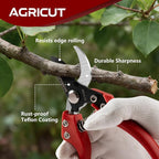 AGRICUT Pruning Shears Bypass Pruners - 4/5 Inch Cut Capacity Hand Clippers Gardening Scissors with High Carbon Steel Blade Teflon Coated Nylon Handle Red