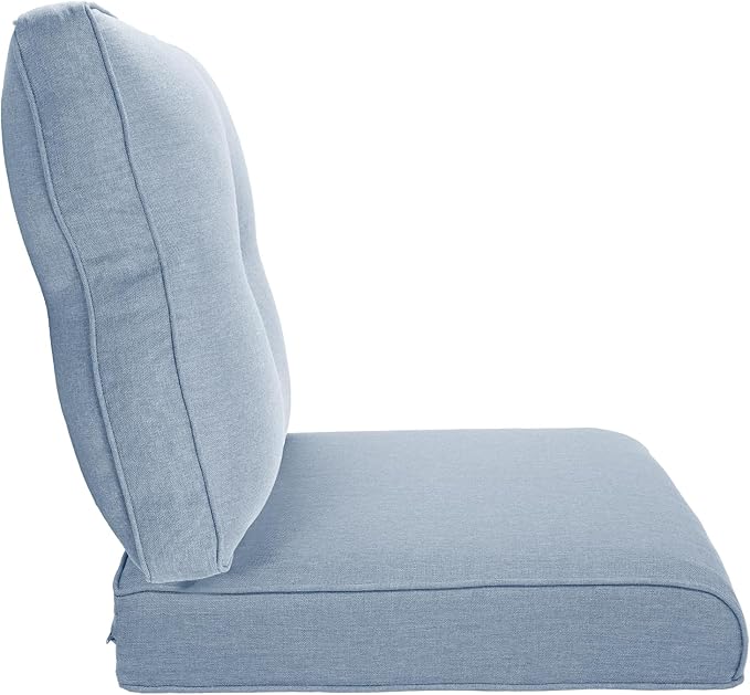 Pop 22x25/22x24 Outdoor Cushions for Patio Couch Chairs Set of 3 - High Back Comfy Outside Seat Cushions for Rattan Dining Rocker Glider Loveseat 3-Seater Sectional Sofa - Baby Blue/Button