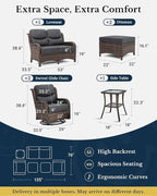 HILLGA Luxury Patio Furniture Set with 6-inch Thick Cushion, Outdoor Loveseat and High Back Swivel Rocker Patio Chairs, 6PCS Wicker Conversation Set for Deck Yard and Poolside, Dark Grey (V2)