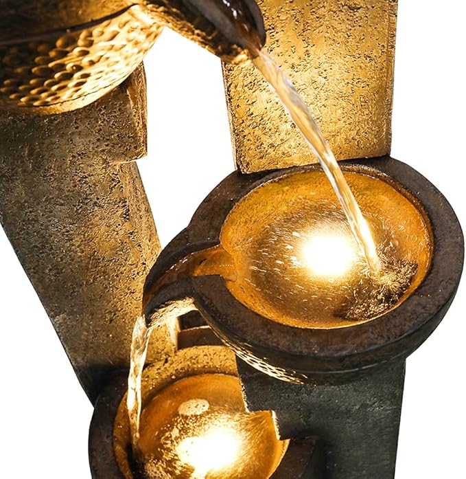 Outdoor Garden Water Fountain-Indoor Polyresin Waterfall Floor-Standing Fountains with LED Lights for Garden, Patio, Deck, Porch, Yard Art Decor (40inch)