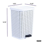 Superio Small Outdoor Trash Can with Lid for Dog Poop 6.8 Gallon/26 L Plastic Step On Garbage Can with Foot Pedal for Bathroom, Bedroom, Office, Patio, Wicker White