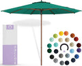 Midtown Umbrellas The Wooden 8 Feet Patio Umbrella With Sunbrella Canvas Teal Acrylic Fabric - Aluminum Frame Market Umbrella For Backyard, Deck, Garden, Pool - Wooden Pole