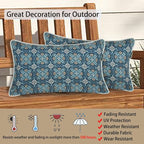 Magpie Fabrics Pack of 2 Outdoor Waterproof Lumbar Rectangular Throw Pillow with Insert, Home Decorative Toss Pillows All Weather Cushion for Patio Garden Car Office (12x20 Inch, Morgan Medal Print)