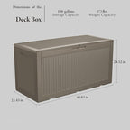 100 Gallon Resin Deck Box, Waterproof Outdoor Storage Bin for Patio Furniture, Pool Accessories, and Garden Tools, Lockable & UV-Resistant, Grey