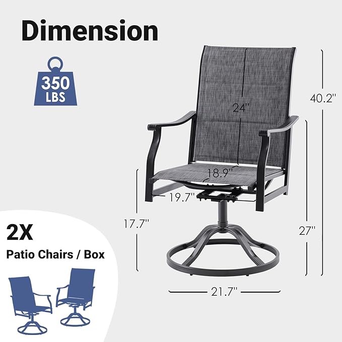 Soohow Swivel Outdoor Dining Chairs Set of 8, Patio Swivel Dining Chair with Textilene Fabric, Outdoor Metal Armchair All Weather Resistant, Ergonomic Comfort, Perfect for Patio, Backyard, Balcony