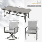 HAPPATIO 9-Piece Patio Outdoor Dining Set - All Aluminum Patio Table and Chairs Set for 8 Includes 1 Rectangular Dining Table, 6 Dining Chairs, and 2 Swivel Chairs with Cushions for Lawn, Deck