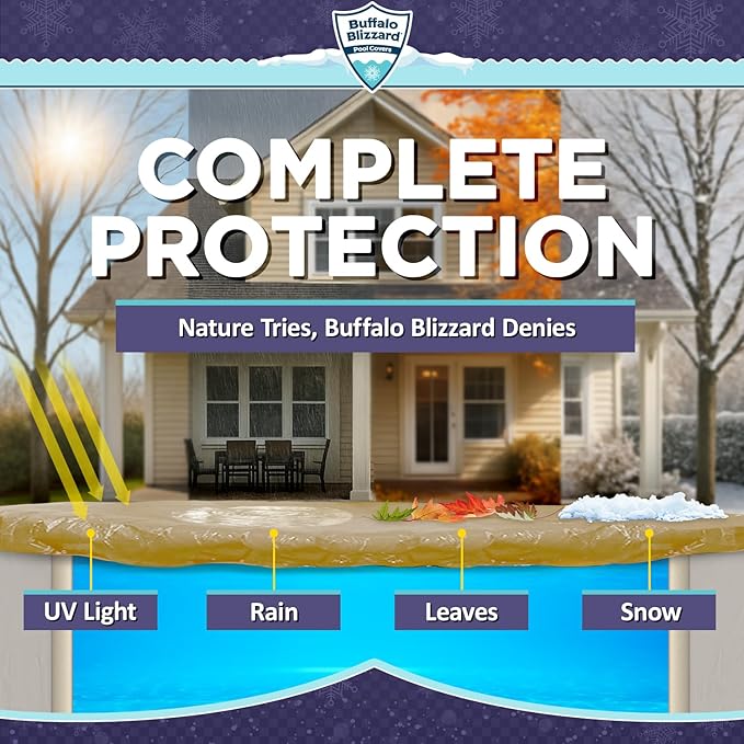 Buffalo Blizzard Supreme Plus 12 ft x 20 ft Rectangular Winter Pool Cover | Tan/Silver | Heavy Duty for Above Ground Swimming Pools | Easy Install | Cold & UV Resistant | Seasonal Debris Protection