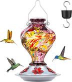 Hummingbird Feeders for Outdoors Hanging, BOLITE Glass Hummingbird Feeder, Hand Blown Twisted with Ant Moat and Five Feeding Ports, 24 Ounces, Leak Proof, Purple, Gifts for Women Men