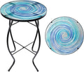MUMTOP Outdoor End Tables for Patio, The Milky Way Small Round Side Table, Glass Accent Table for Outside, Garden, Balcony, Porch, Indoor Home Decor
