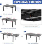 Soleil Jardin Aluminum Patio Extendable Dining Table, 59" - 83", Adjustable Indoor Outdoor Furniture Rectangle Table for 6-8 Person Porch Deck Garden, Dark-Grey