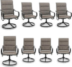 MFSTUDIO Swivel Patio Dining Chairs Set of 8, Outdoor Dining Chairs with Padded Textilene Fabric & Sturdy Metal Frame, All Weather Outdoor Sling Furniture Chairs for Deck, Lawn and Backyard
