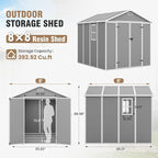 Amopatio 8x8 FT Storage Shed, Resin Outdoor Shed with Floor Included, Plastic Sheds Outdoor Storage for Bike, Garden Tools, Sheds & Outdoor Storage with Lockable Door, Window & Vents, Grey & White