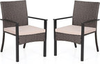 PHI VILLA Outdoor Wicker Chairs Set of 2, Rattan Covered Metal Armchairs with Removable Cushion, Heavy Duty Furniture Set for Patio, Deck, Porch, Yard
