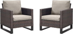 Rilyson Wicker Outdoor Patio Chairs Set of 2-2 Piece Rattan Chairs with Waterproof Wicker,Comfortable Cushions and Sturdy Metal Frame for Outside Porch Deck Backyard(Brown/Grey)