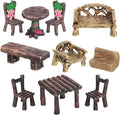 Garneck 10 Pcs Miniature Resin Fairy Garden Furniture Ornaments Rustic Mini Tables and Chairs Bench for Vintage Dollhouse Accessories Home Micro Landscape