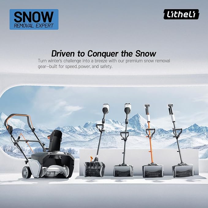 Litheli Cordless Snow Shovel, 20V 12'' Electric Snow Blower for Driveway, Battery Powered Snow Thrower, 4.0Ah Battery Included