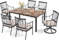 PHI VILLA 7 Pieces Outdoor Dining Set for 6, 65” Wood-Like Metal Rectangle Dining Table & Swivel Chairs with Cushions, Large Modern Dining Furniture Set for Patio, Deck, Porch, Backyard