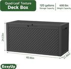 EasyUp 120 Gallon Outdoor Storage Box Waterproof, UV Resistant Resin Deck Box with Hydraulic Rod, Reinforced Stability for Patio, Garden, Quad Leaf Black