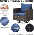 Wicker Patio Furniture Set, 6 PCS Outdoor Patio Furniture Set with Swivel Chairs, Includes 2 Swivel Patio Chairs, 1 Outdoor Couch, 1Side Table and 2 Ottoman, Brown/Blue