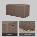 73 Gallon Pro Outdoor Storage Box Waterproof Lockable Resin Deck Box Large, Patio Storage Bin for Pool Accessories Cushion Furniture, Garden Tools, UV-Resistant Outside Delivery Brown
